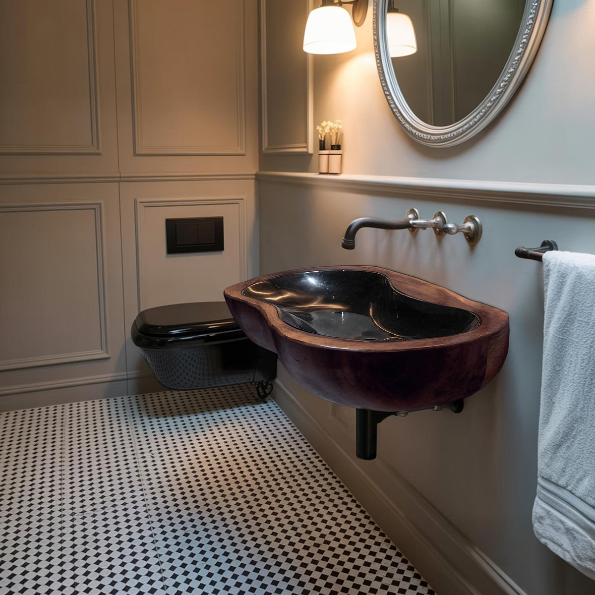 Farmhouse Solid Wood Vessel Sink, Rustic Handcrafted Wooden Bathroom Wash Basin for Vanity Decor