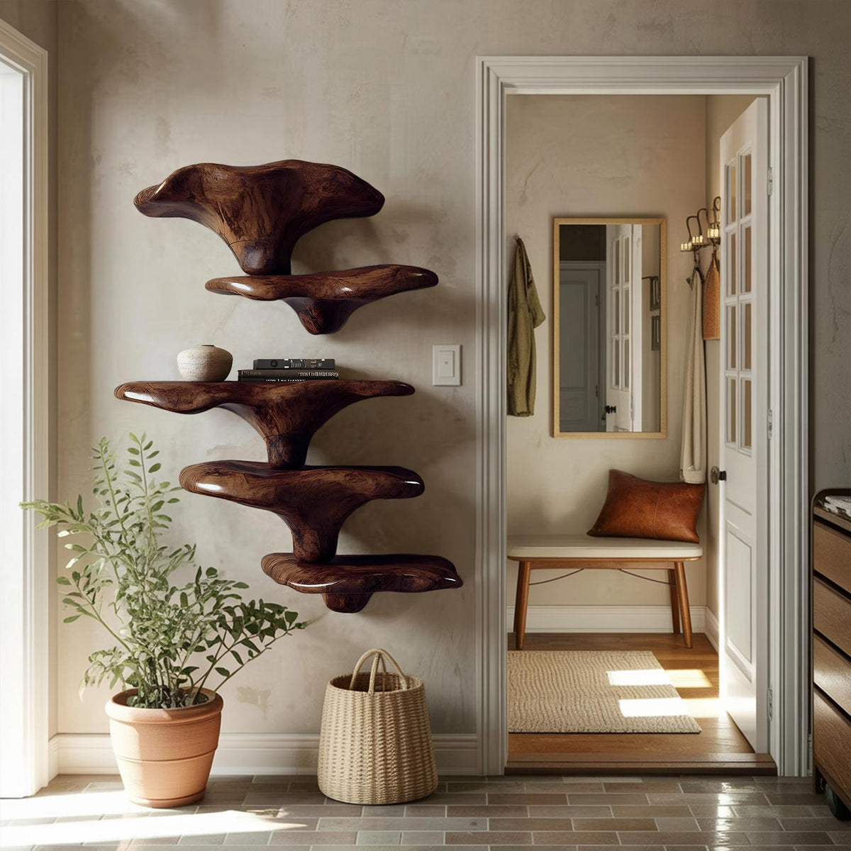 Mid Century Wooden Mushroom Shelf For Living Room Furniture Decor