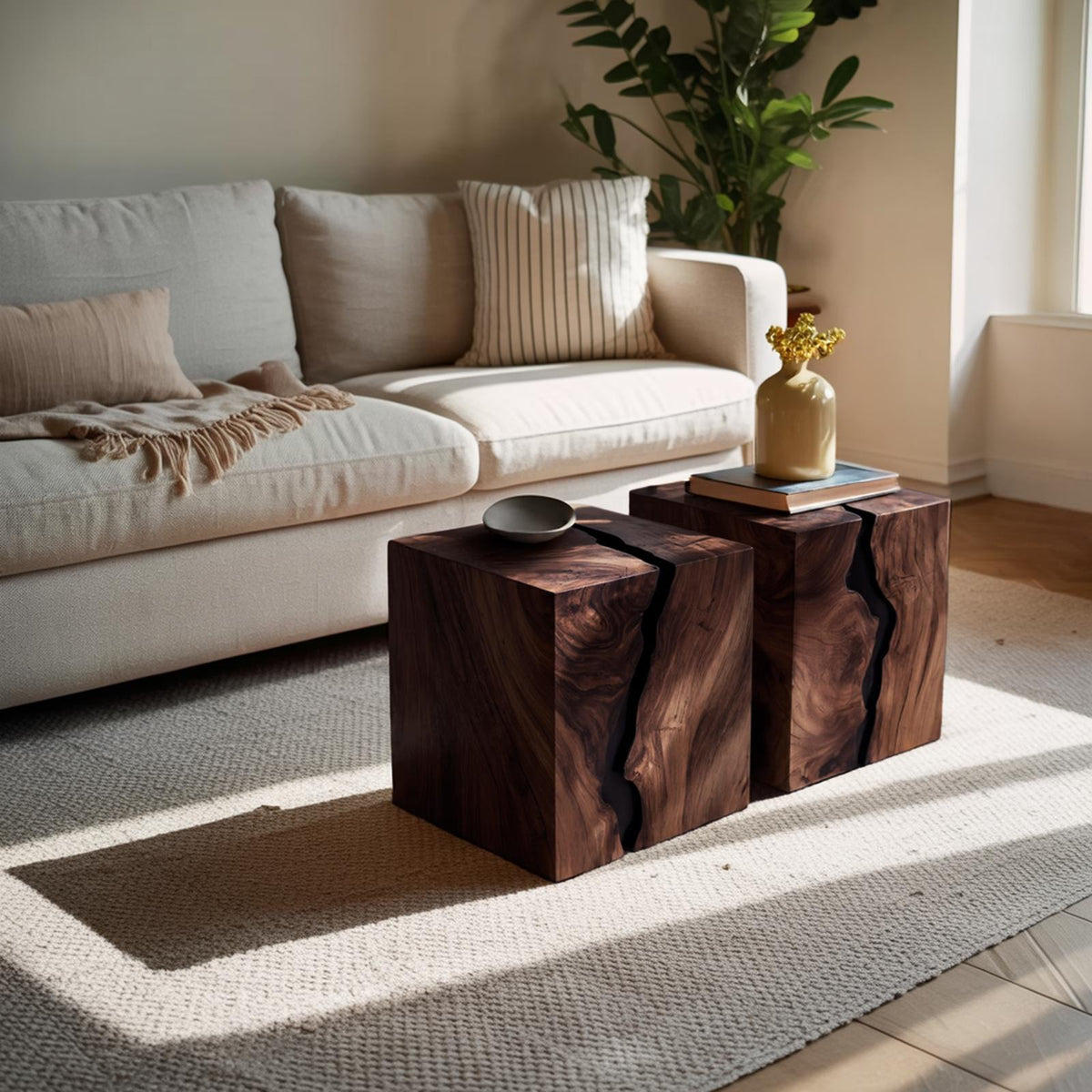 Spry Interior Handcrafted Solid Wood Low Coffee Table, Rustic Wooden Center Table for Modern Living Room and Cozy Home Decor, SILDTTNCF058
