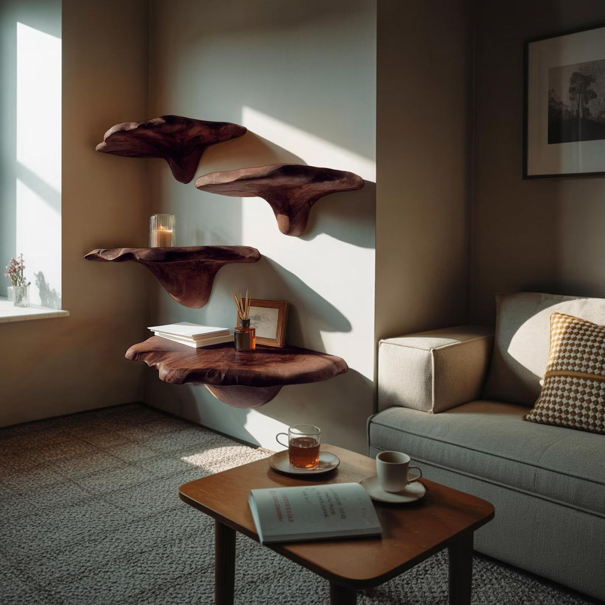 Mid Century Live Edge Mushroom Shelf For Stylish Furniture Decor