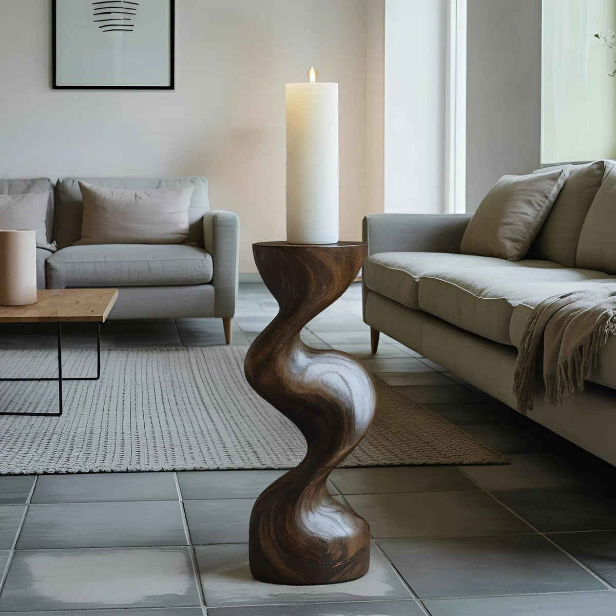 Mid Century Candle Holder, Handcrafted Solid Wood Modern Taper Candelabra Table Centerpiece for Living Room Dining Decor, SILDTTNCDH