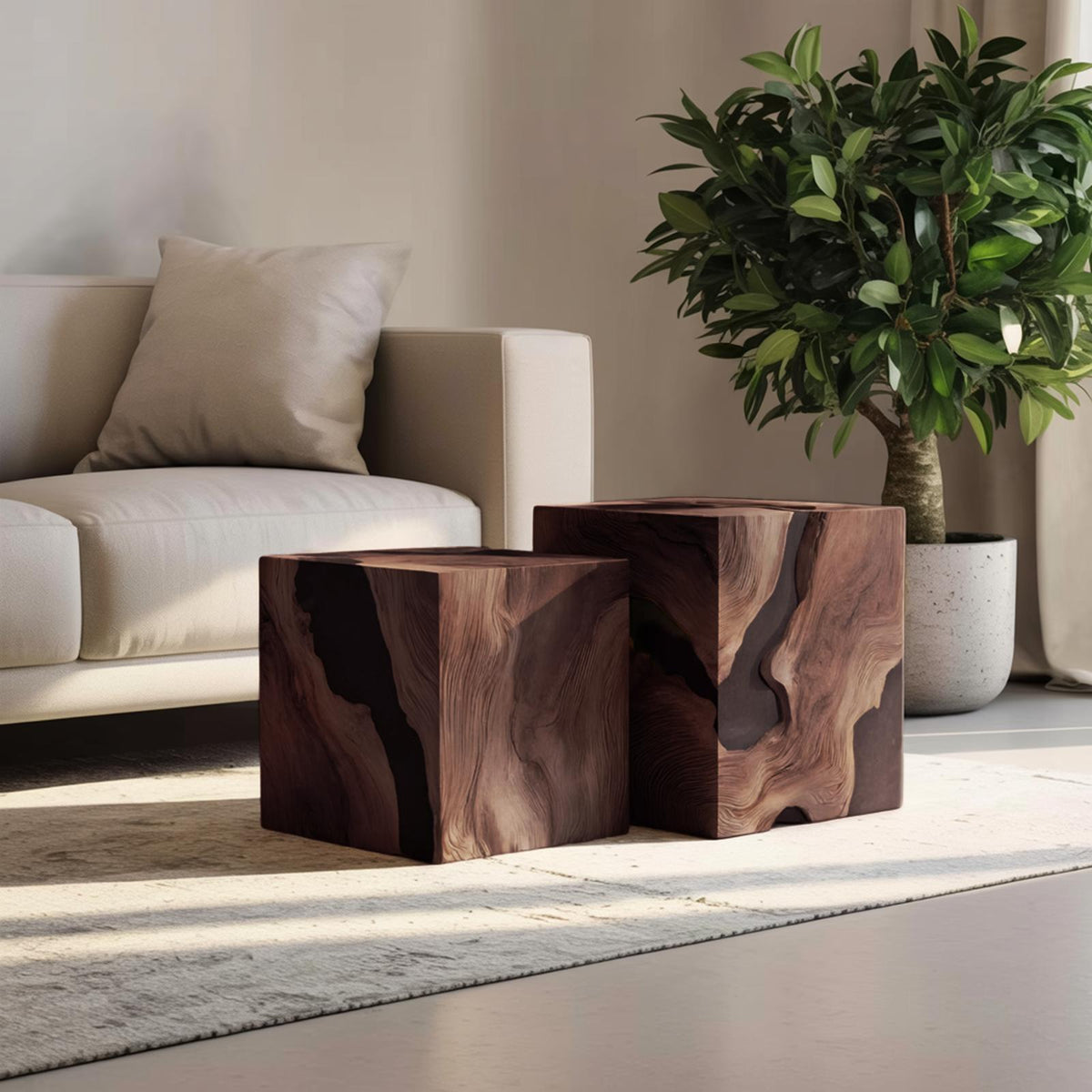 Spry Interior Handcrafted Solid Wood Square Coffee Table, Modern Wood Accent Side Table & Bedside Nightstand for Foyer Decor, SILDTTNCF038