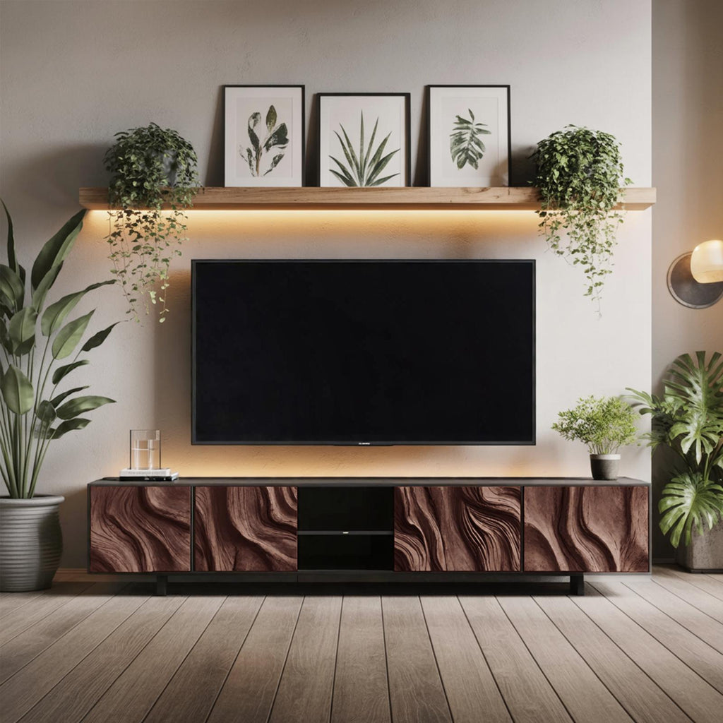 Farmhouse TV Console Table, Rustic Reclaimed Wood Media Center Cabinet with Shelving for Cozy Living Room Decor