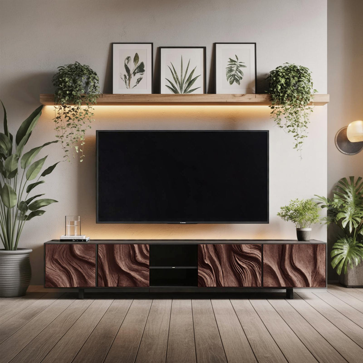 Farmhouse TV Console Table, Rustic Reclaimed Wood Media Center Cabinet with Shelving for Cozy Living Room Decor