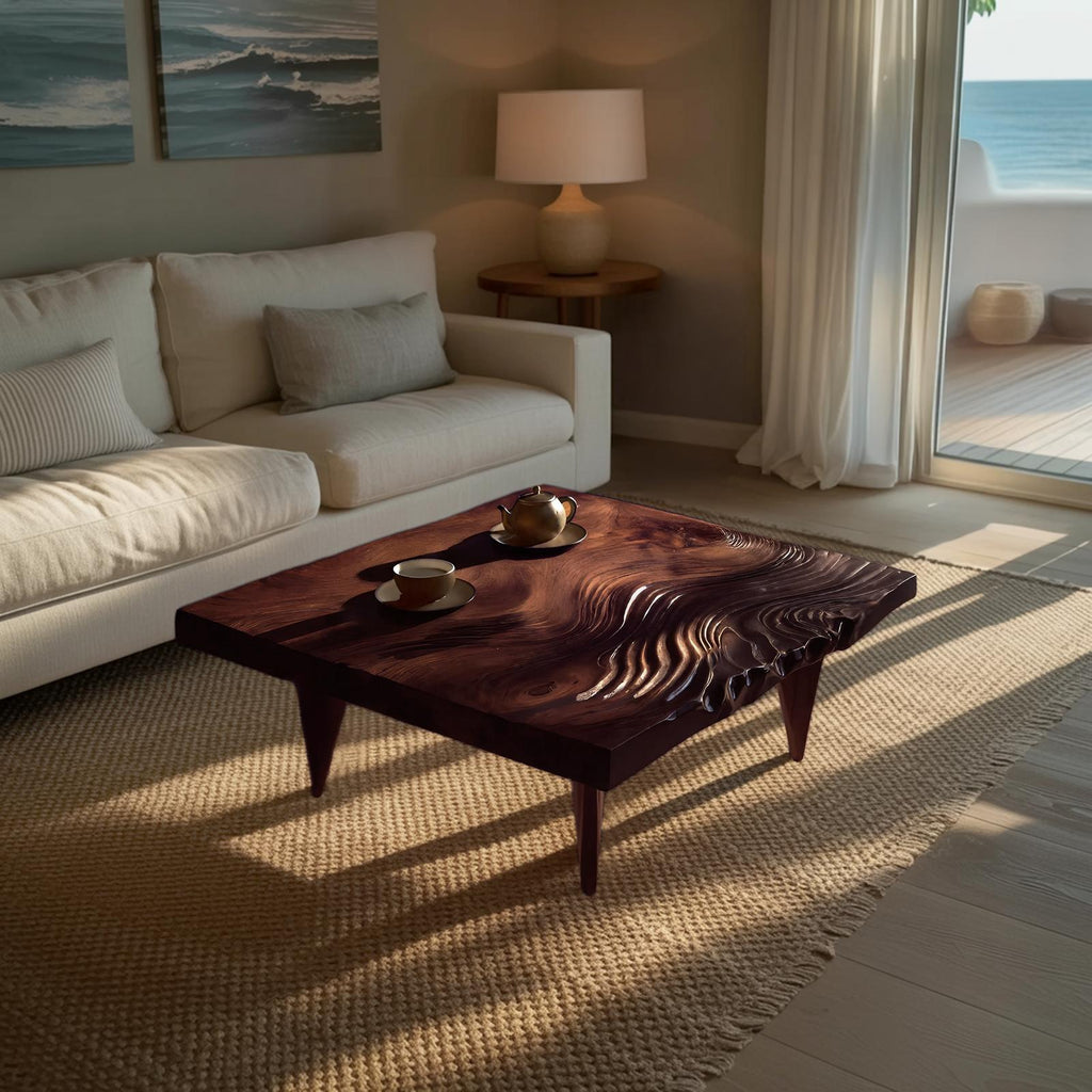 Spry Interior Farmhouse Solid Wood Irregular Coffee Table, Handcrafted Natural Wood Accent Table for Living Room & Entryway, SILDTTRCF073