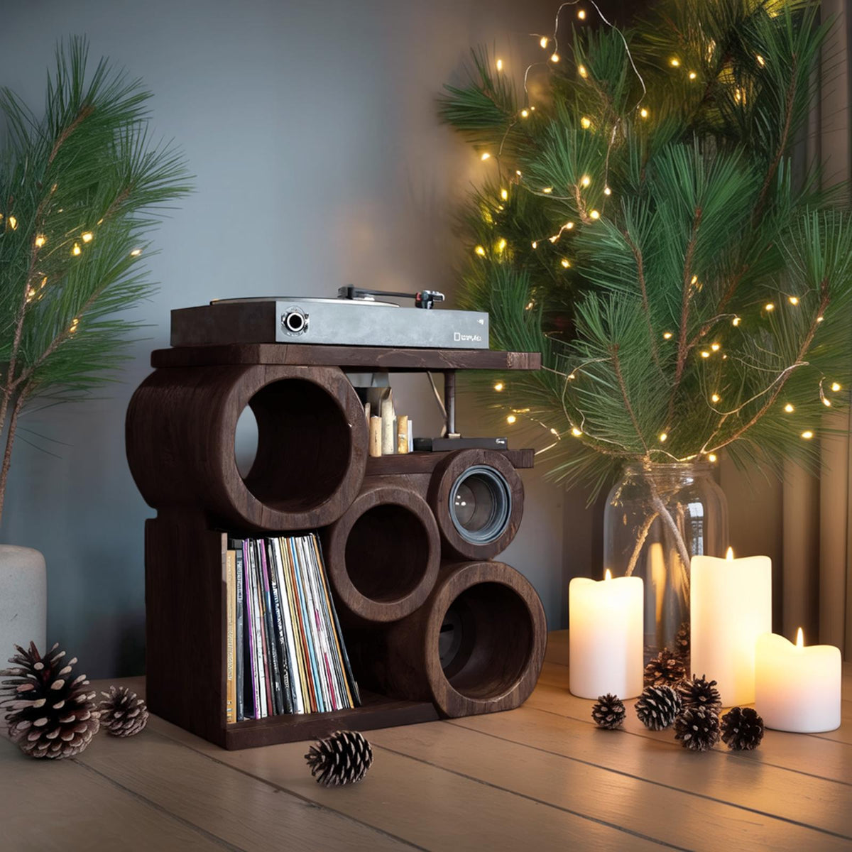 Farmhouse Solid Wood Record Stand, Handcrafted Vinyl Storage Organizer Rack, Music Lover Christmas Gift for Cozy Living Room