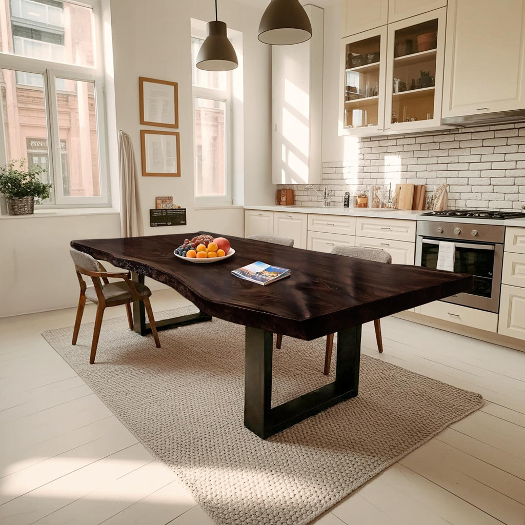 Spry Interior Modern Solid Wood Dining Table with Sleek Edge, Handcrafted Wooden Kitchen Desk & Dining Room Conference Table, SILDTTRDN032