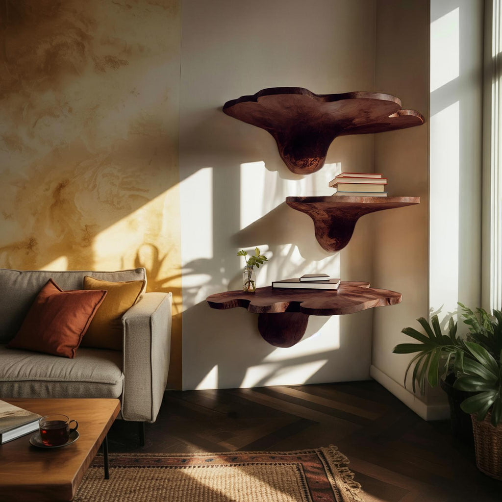Mid Century Solid Wood Mushroom Shelf For Modern Living Room Decor