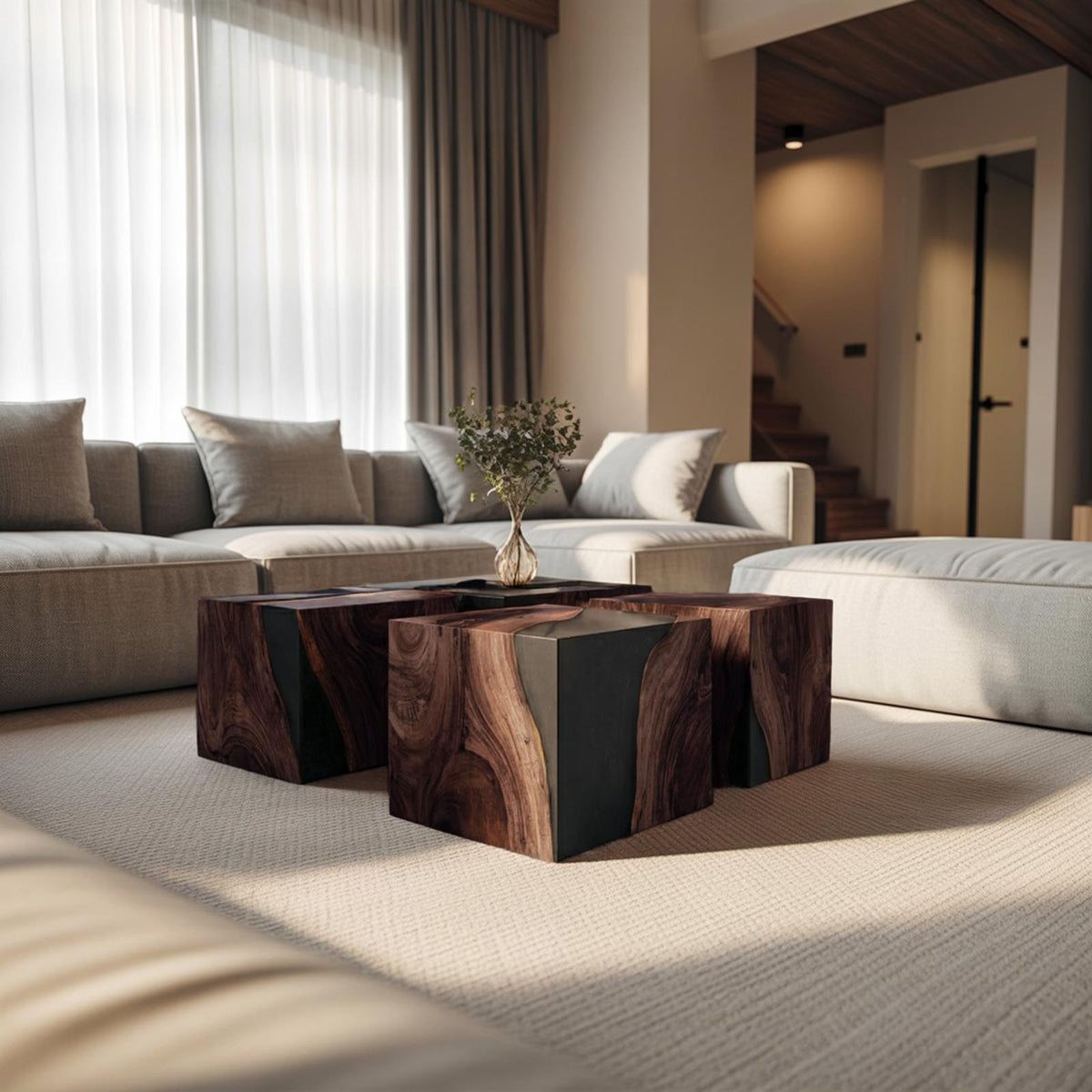 Spry Interior Handcrafted Low Wooden Coffee Table, Solid Wood Modern Center Table for Contemporary Living Room and Office Decor, SILDTTNCF050