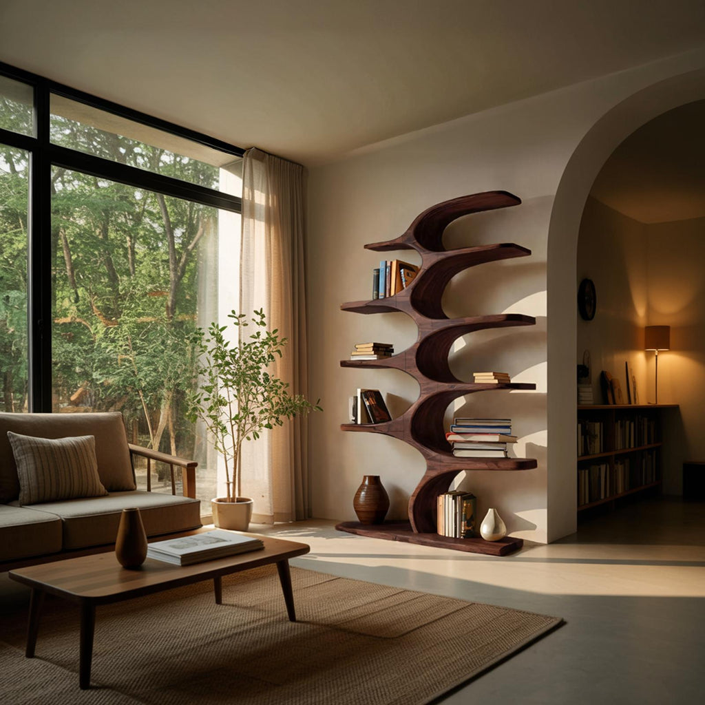 Artistic Curved Bookshelf Fluid Lines Statement For Designer Interiors RTTHTTBS050