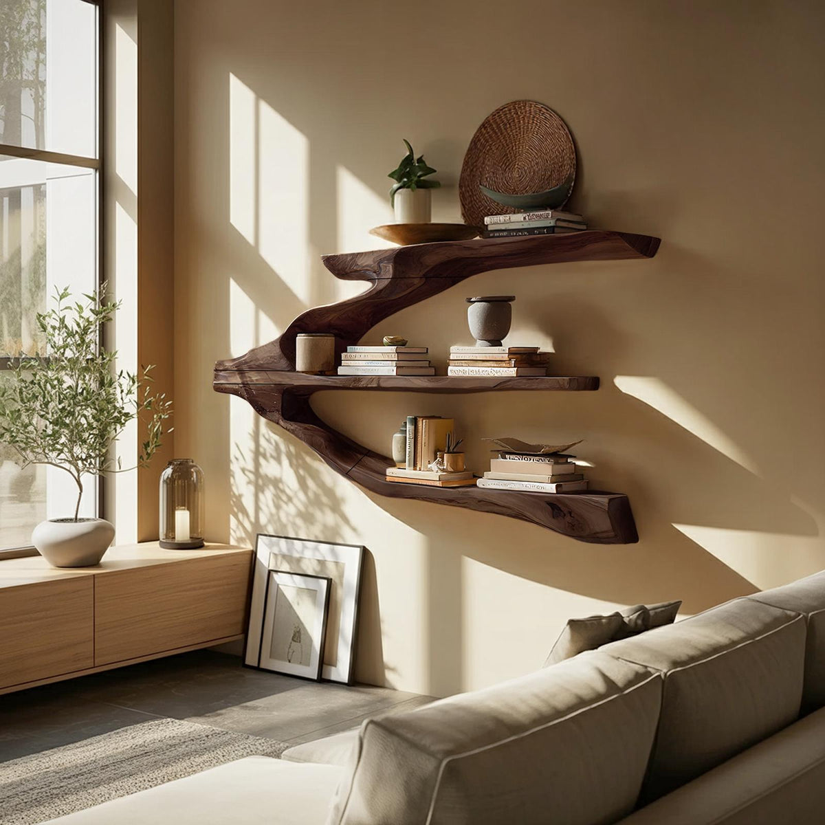 Minimalist Wooden Floating Shelf, Wall Mounted Entryway Display Shelf & Hallway Organizer