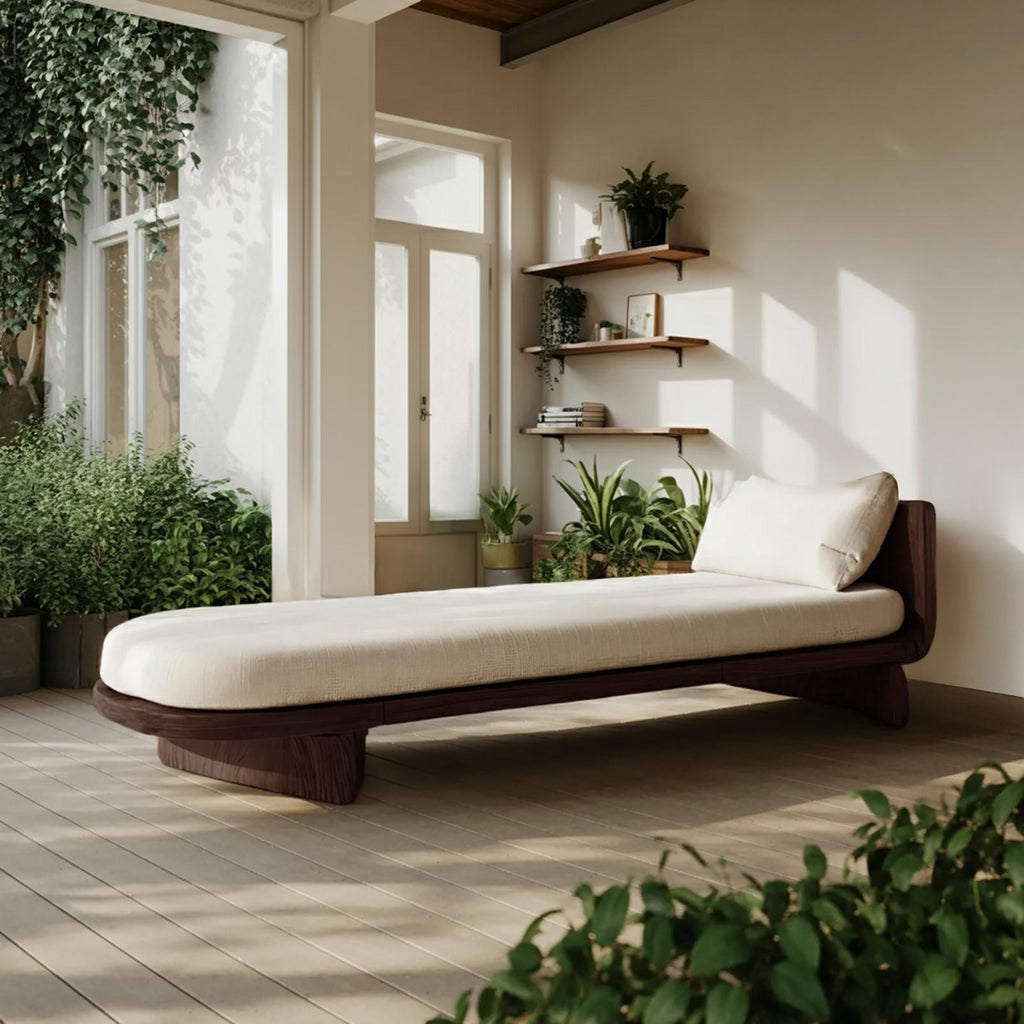 Handcrafted Mid Century Modern Wooden Daybed, Outdoor Patio Lounge Sofa Bed, Premium Hardwood Daybed Frame for Backyard Garden