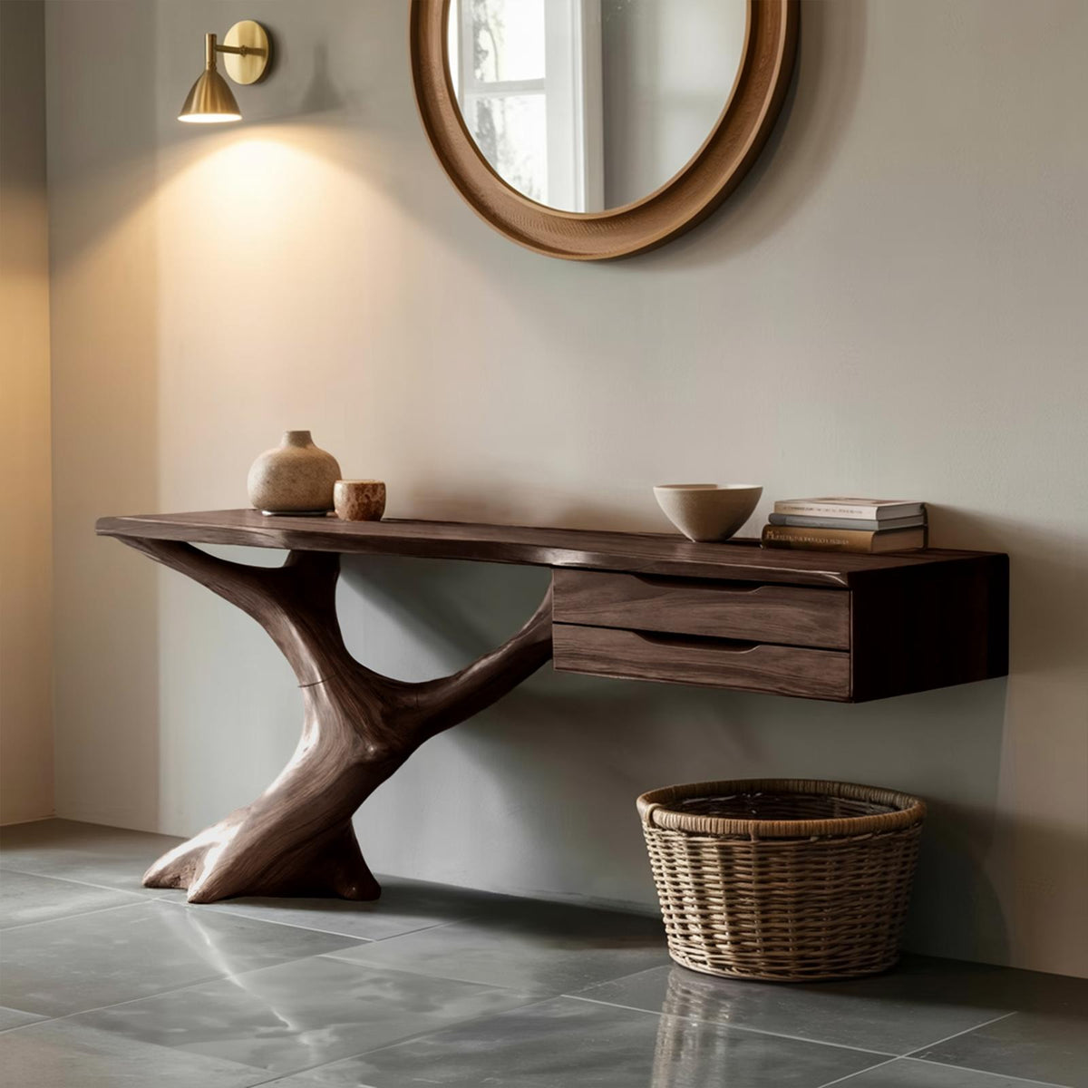 Handcrafted Wooden Console Table, Rustic Solid Wood Entryway Sofa Table, Modern Foyer Hallway Accent Furniture with Slim Base