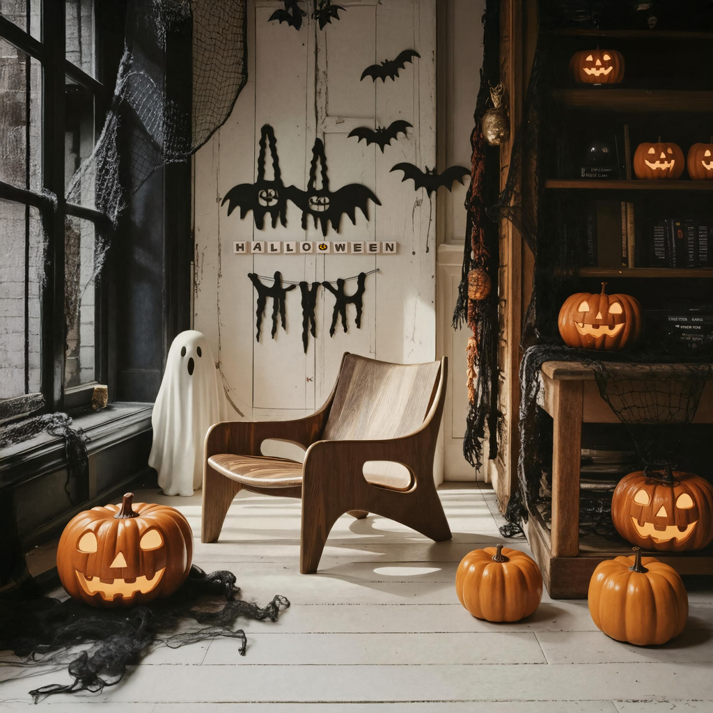 Farmhouse Solid Wood Accent Chair, Handcrafted Indoor Outdoor Lounge Armchair, Halloween Holiday Patio Furniture Decor