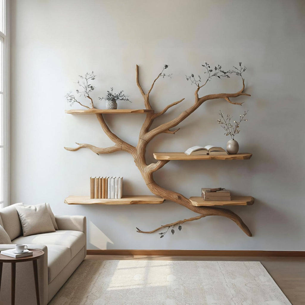 Artistic Wall Display Shelf, Creative Branch Shaped Floating Wood Bookshelf for Studio, Bedroom & Living Room Decor