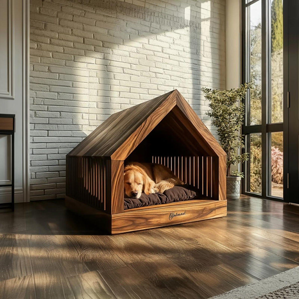 Rustic Wooden Dog House Indoor Pet Bed