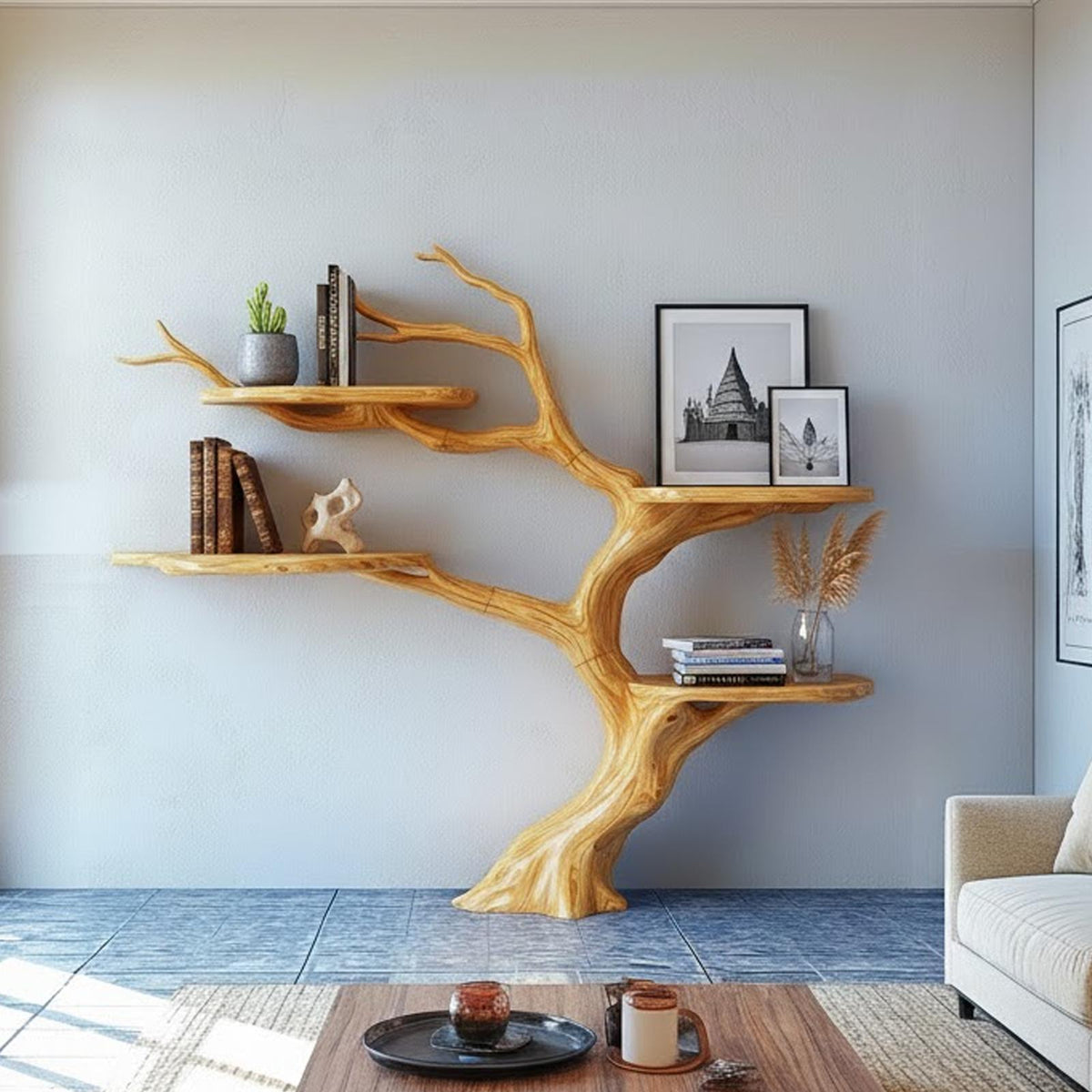 Rustic Organic Tree Bookshelf Living Room Or Bedroom