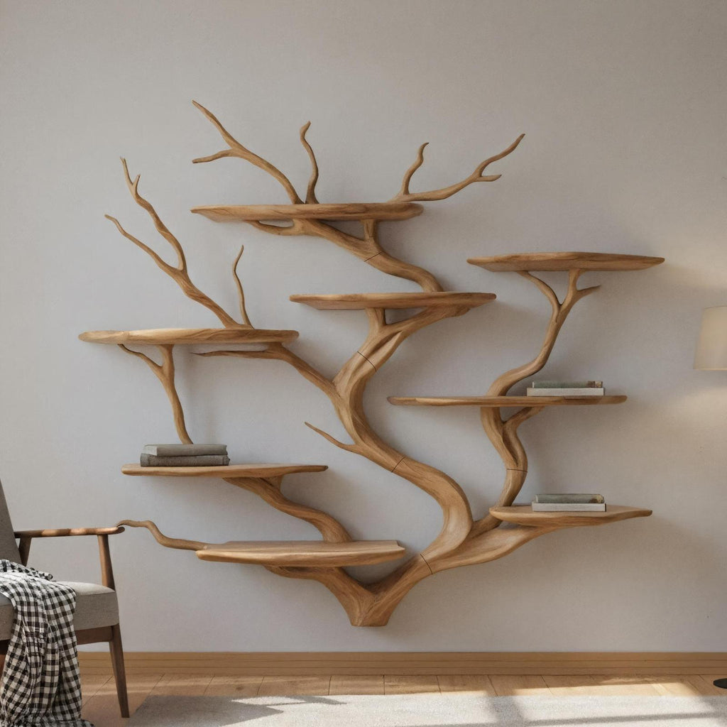 Sculpture Style Wooden Wall Shelf, Artistic Branch Shaped Floating Bookshelf for Living Room, Studio & Reading Room