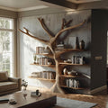 Rustic Tree Wall Mounted Bookshelf, Handcrafted Wood Branch Bookcase Storage, Floating Decorative Library Organizer