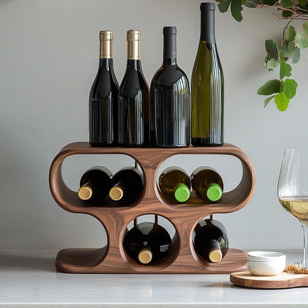 Handcrafted Solid Wood Wine Rack, Wall Mounted Rustic Bottle Holder & Stemware Glass Hanger for Kitchen Decor