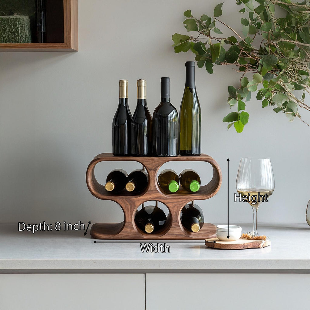 Handcrafted Solid Wood Wine Rack, Wall Mounted Rustic Bottle Holder & Stemware Glass Hanger for Kitchen Decor