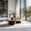 Handcrafted Solid Wood Coffee Table, Rustic Live Edge Low Center Table for Everyday Living Room Use