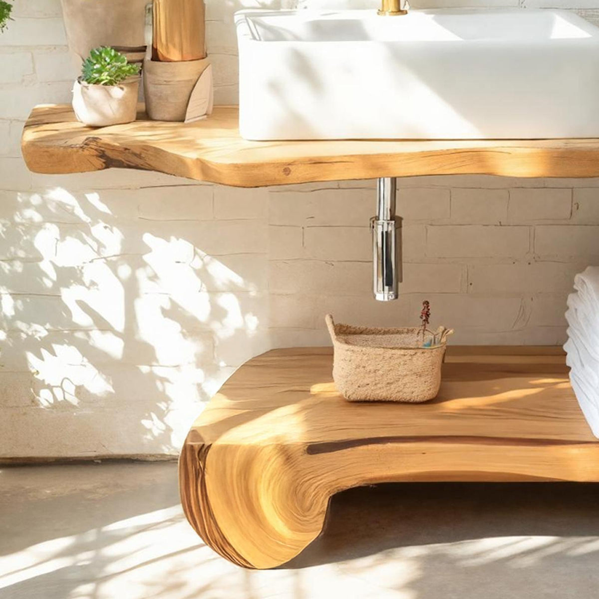 Spry Interior Handcrafted Live Edge Solid Wood Bathroom Vanity, Elegant Single Sink Console Cabinet & Storage Unit, SILDTTRBRV050