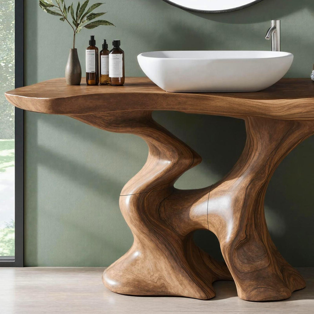 Mid Century Solid Wood Bathroom Vanity, Single Sink Storage Cabinet Console Unit for Minimalist Bathrooms