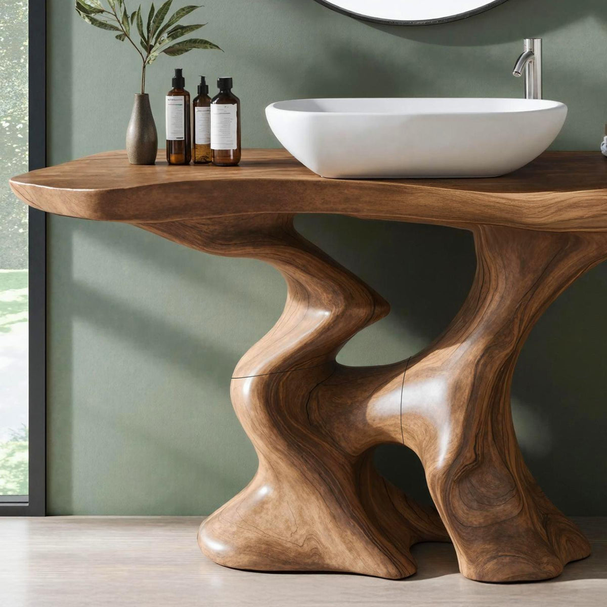 Mid Century Solid Wood Bathroom Vanity, Single Sink Storage Cabinet Console Unit for Minimalist Bathrooms