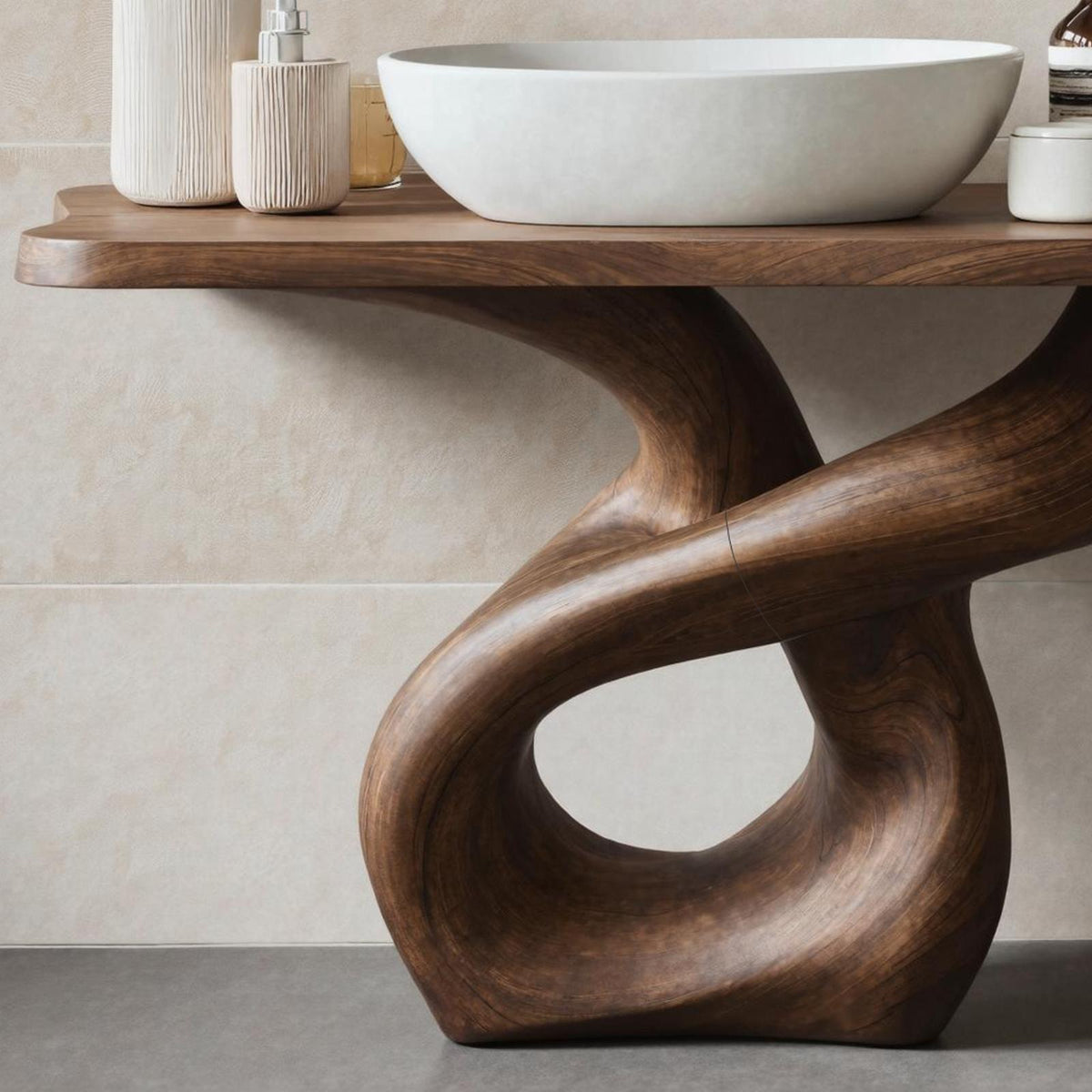 Handcrafted Solid Wood Bathroom Vanity, Unique Single Sink Cabinet Storage Console for Artistic Bath Style