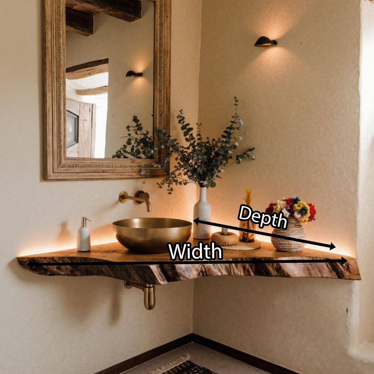 Wooden Corner Bathroom Vanity Shelf