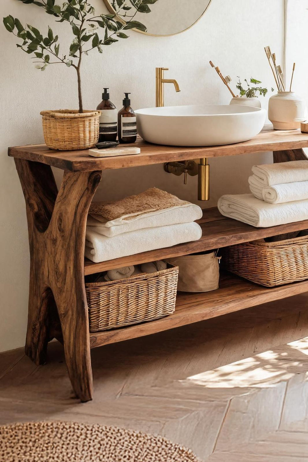 Spry Interior Handcrafted Live Edge Wood Bathroom Vanity, Single Sink Rustic Solid Wood Cabinet, Modern Organic Washstand Console, SILDTTRBRV045