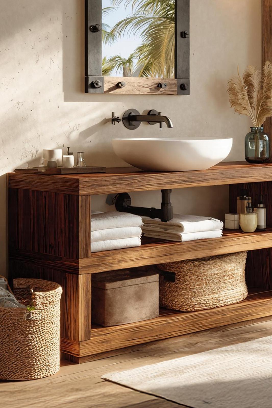 Spry Interior Mid-Century Modern Bathroom Vanity, Handcrafted Solid Wood Sink Cabinet, Storage Credenza for Restroom Organizer, SILDTTRBRV039