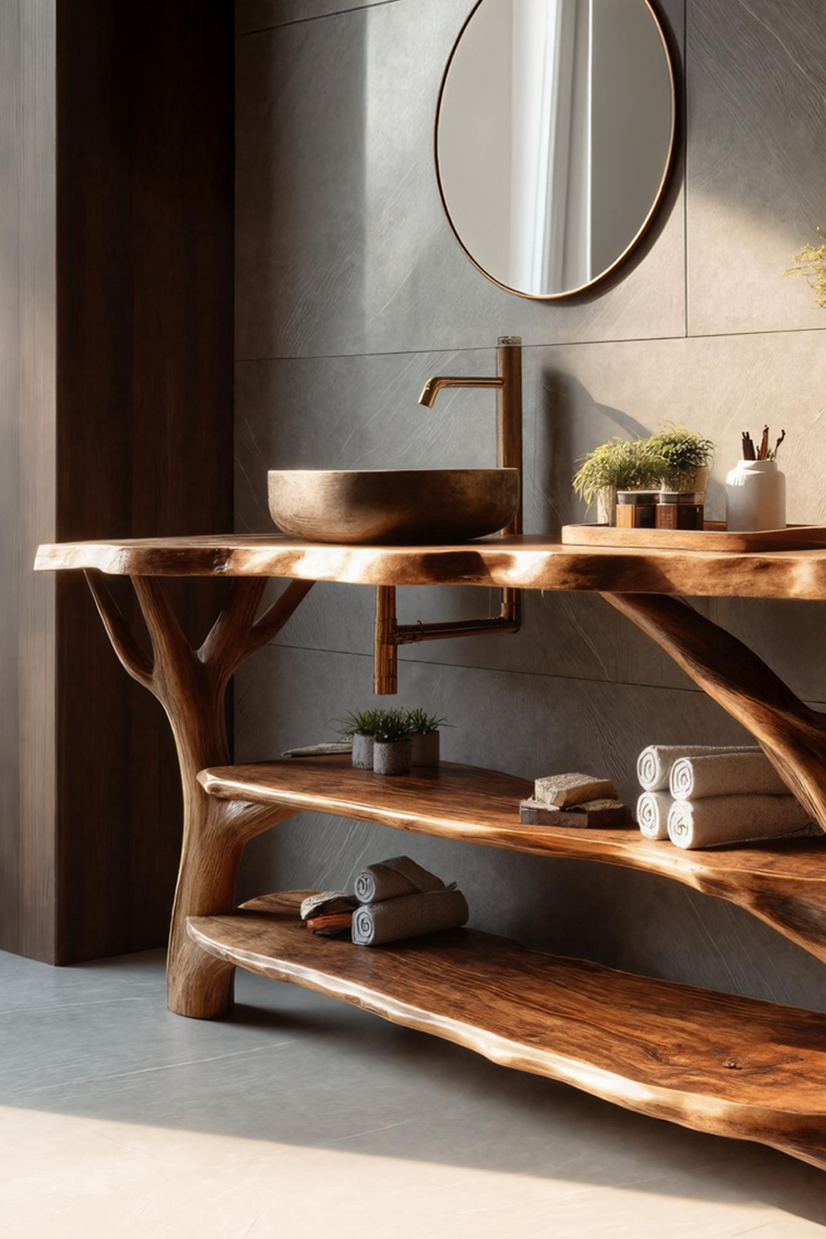 Farmhouse Live Edge Bathroom Vanity, Solid Wood Slab Sink Console Table for Rustic Bathroom Remodel