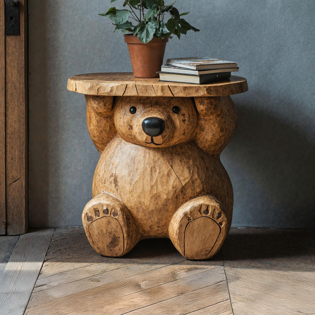 Handcrafted End Table Wood Bear Side Table