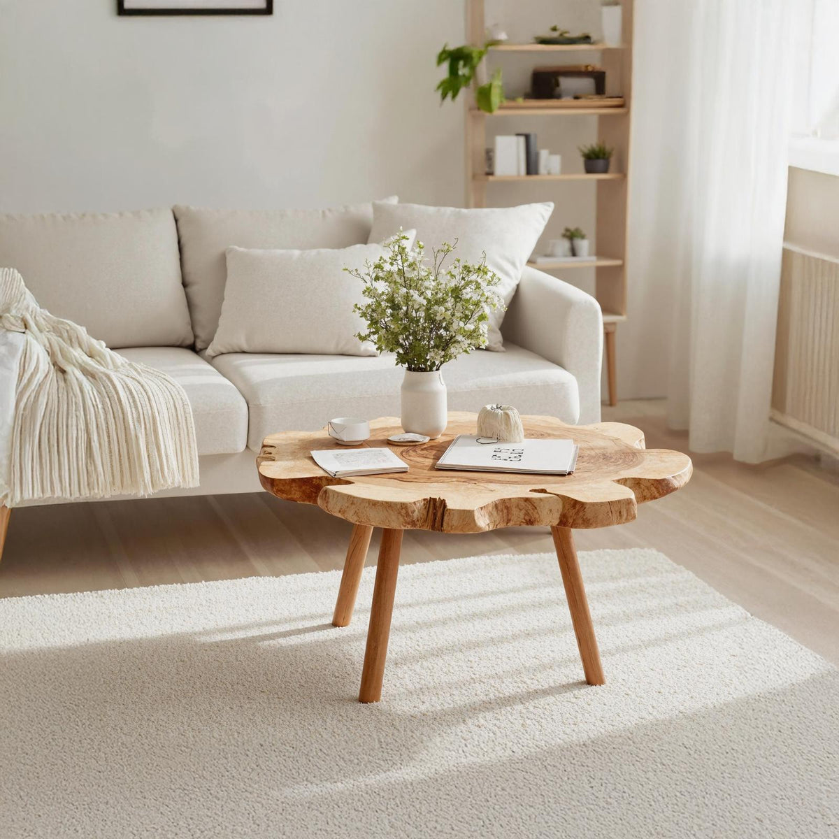 Spry Interior Farmhouse Solid Wood Coffee Table, Rustic Handcrafted Rectangle Low Center Table for Living Room Decor, SILDTTRCF012