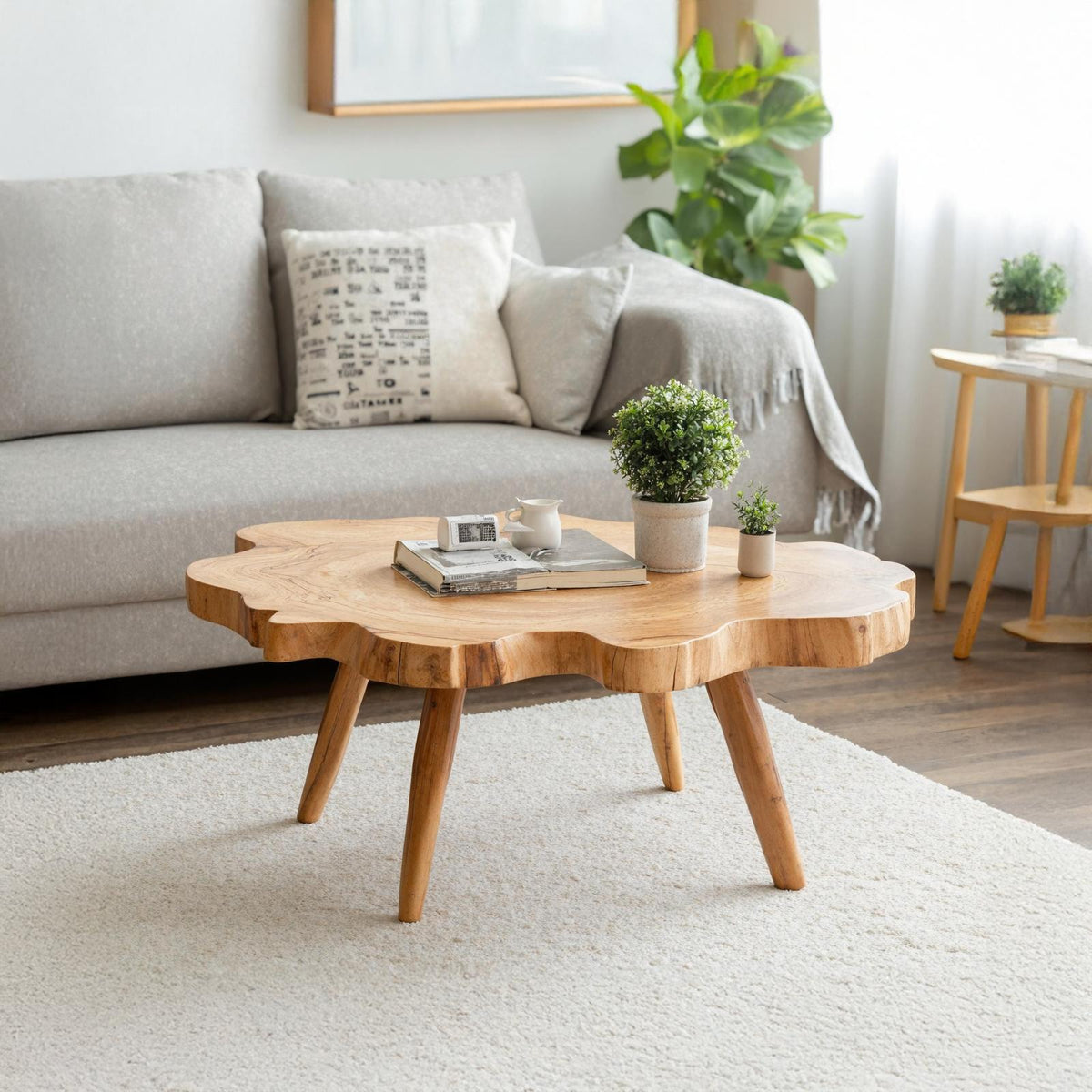 Spry Interior Mid Century Solid Wood Coffee Table, Retro Handcrafted Low Center Table for Classic Living Room Home Decor, SILDTTRCF017