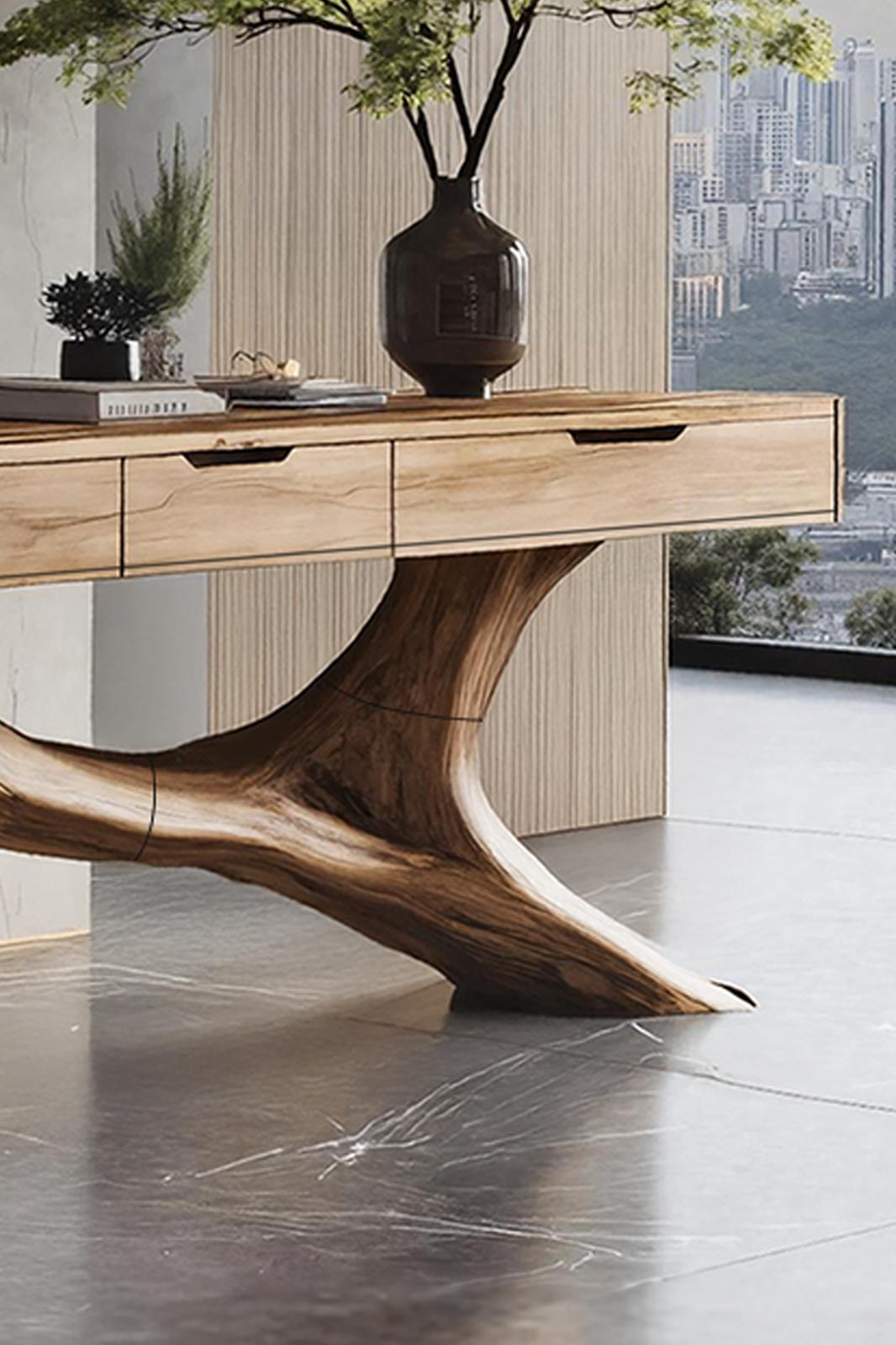 Rustic Wooden Console Table, Solid Wood Living Room Accent Hallway Sofa Table with Drawer, Model