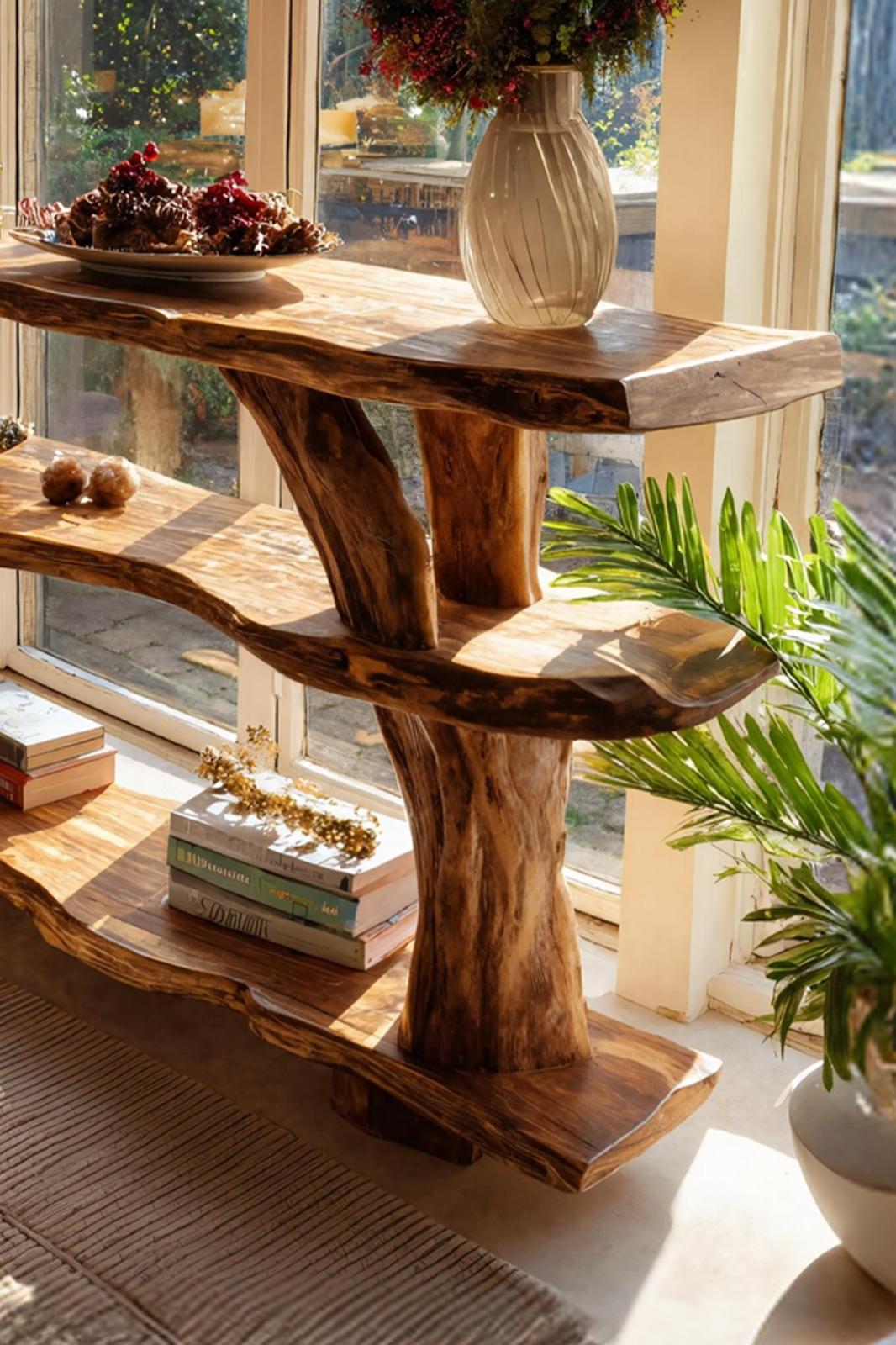 Rustic Live Edge Wooden Console Table, Reclaimed Wood Slab Entryway Table, Foyer Behind Sofa Table
