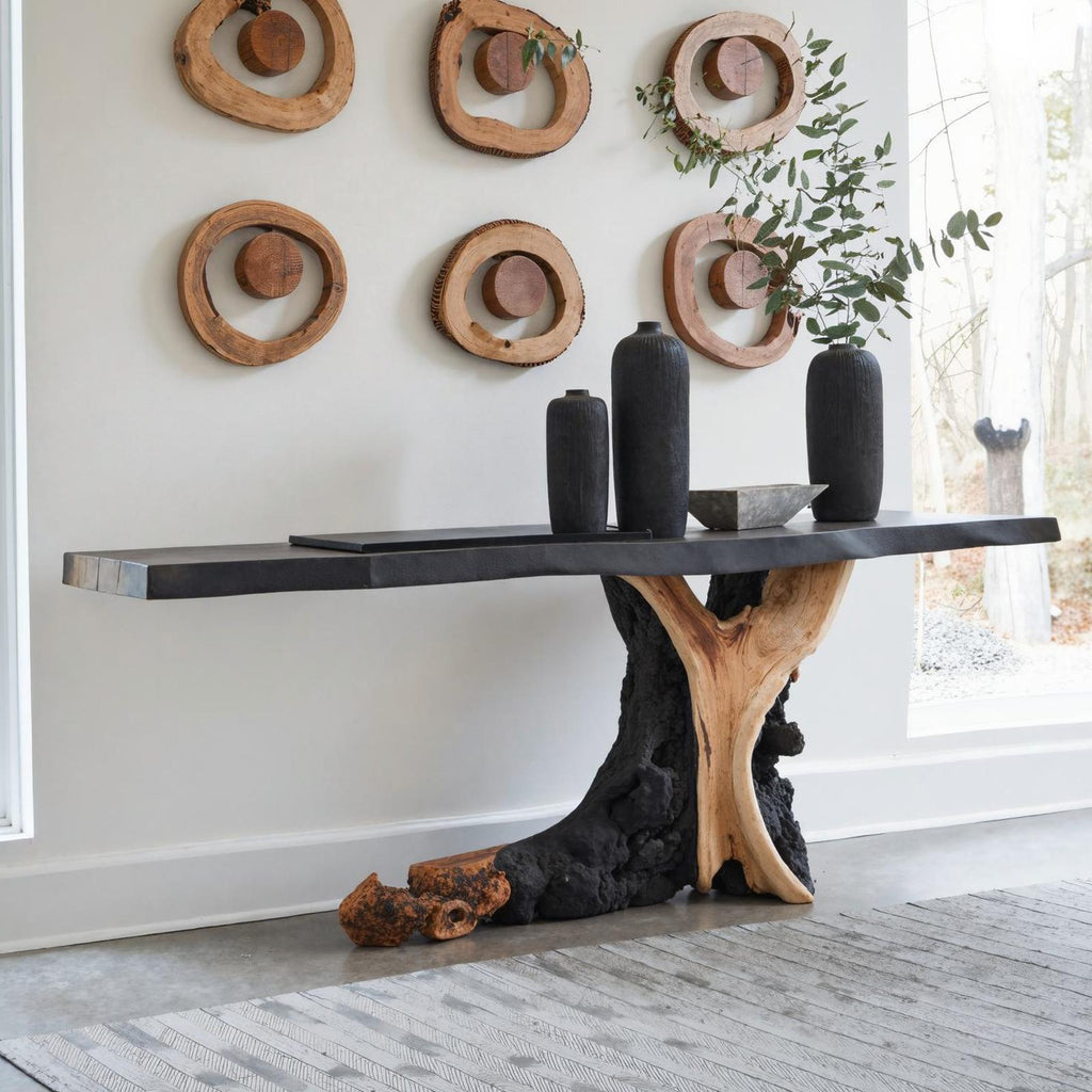 Live Edge Cantilevered Console Table, Handcrafted Solid Wood Entryway Sofa Accent Table for Hallway