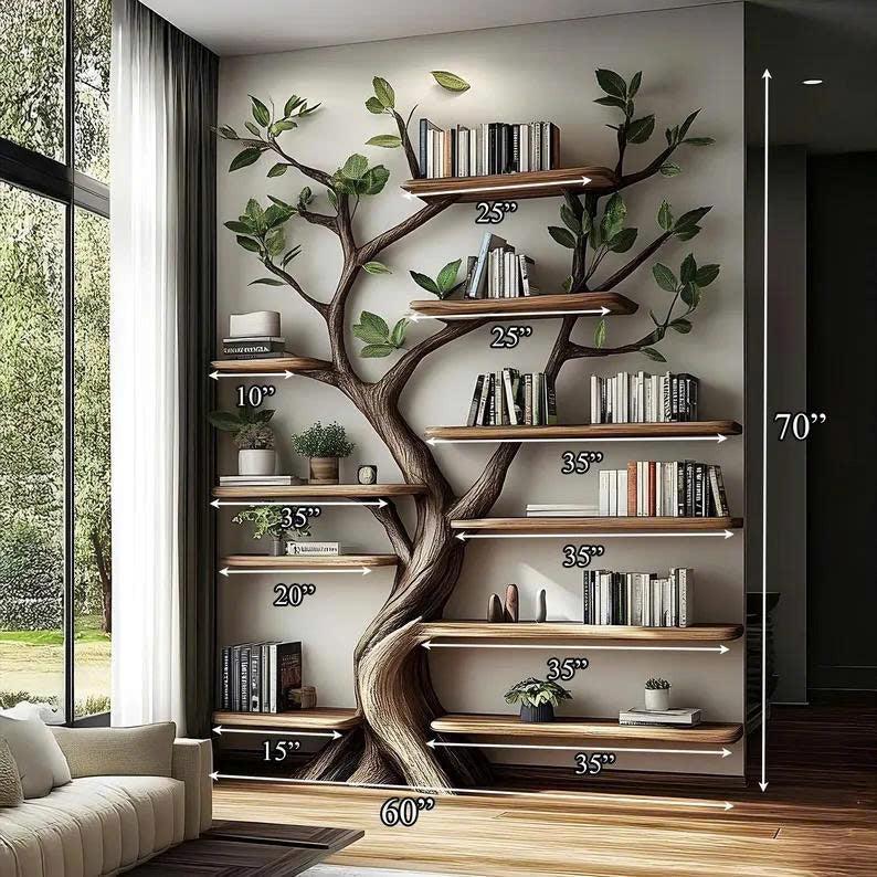 Tree Bookshelf Rustic Wooden Book Tree Shelf Home Office Decor Gift