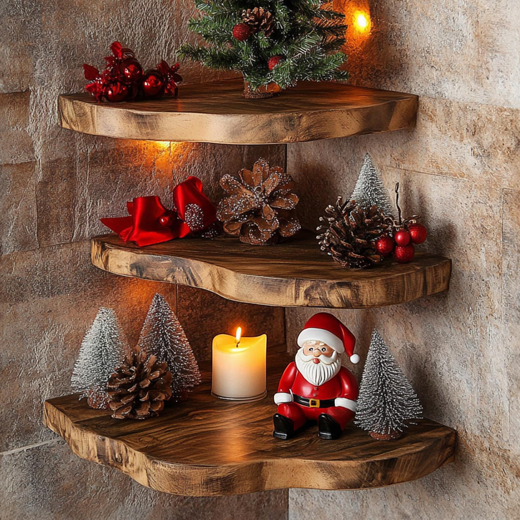 Floating Corner Shelf Xmas Walnut Floating Shelf Christmas Decor
