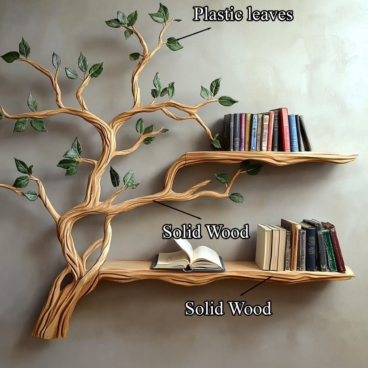 Rustic Branch Floating Shelf Custom Bookcase