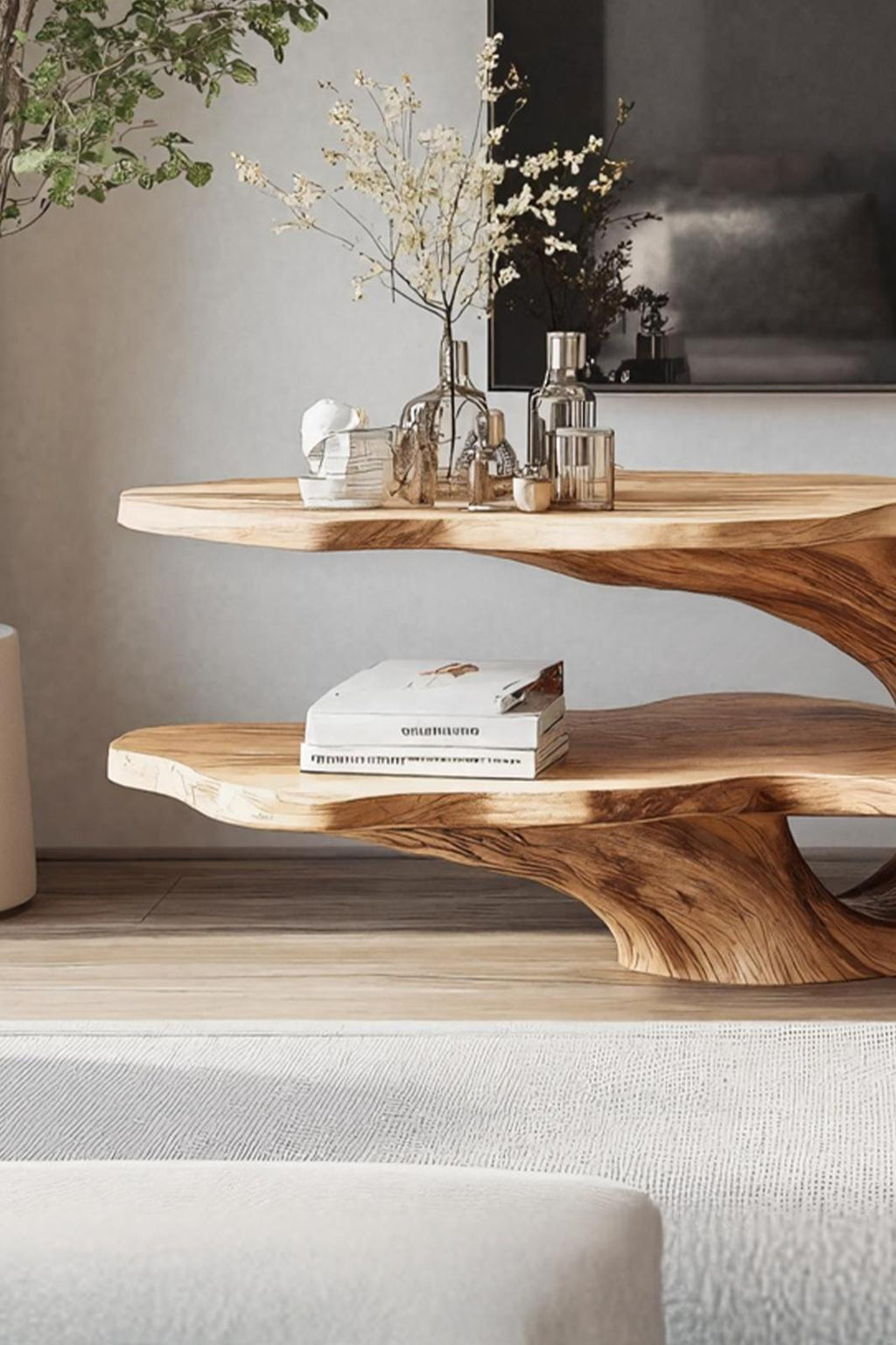 Mid Century Live Edge Wood TV Console, Handcrafted Media Stand Entertainment Center Sideboard for Living Room Decor