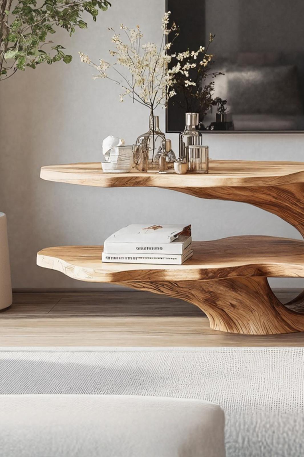 Mid Century Live Edge Wood TV Console, Handcrafted Media Stand Entertainment Center Sideboard for Living Room Decor