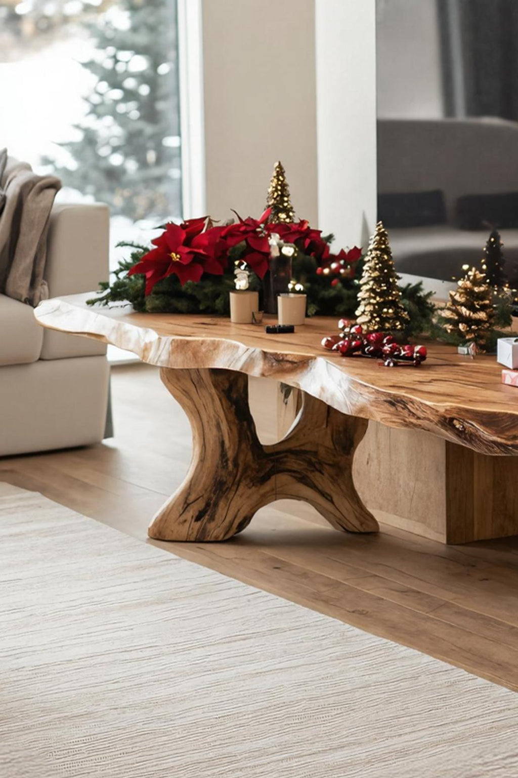Handcrafted Solid Wood TV Console, Mid Century Live Edge Media Stand for Cozy Living Room Entertainment
