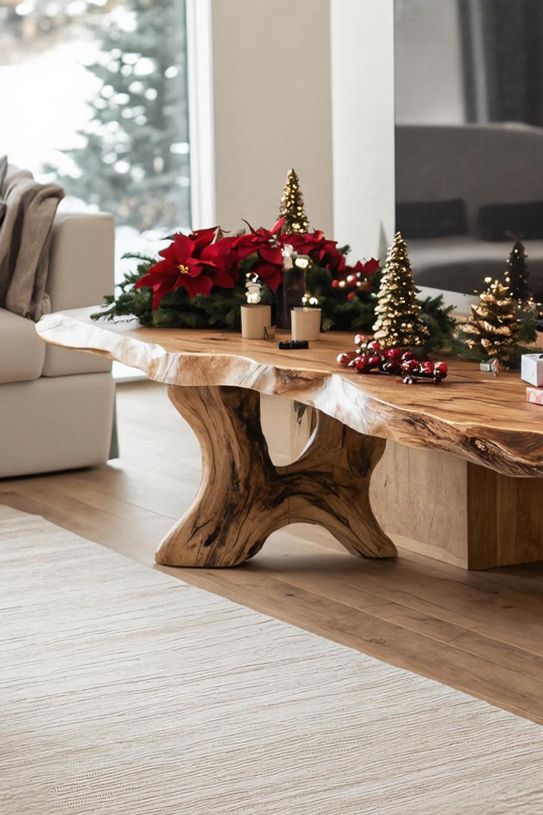 Handcrafted Solid Wood TV Console, Mid Century Live Edge Media Stand for Cozy Living Room Entertainment