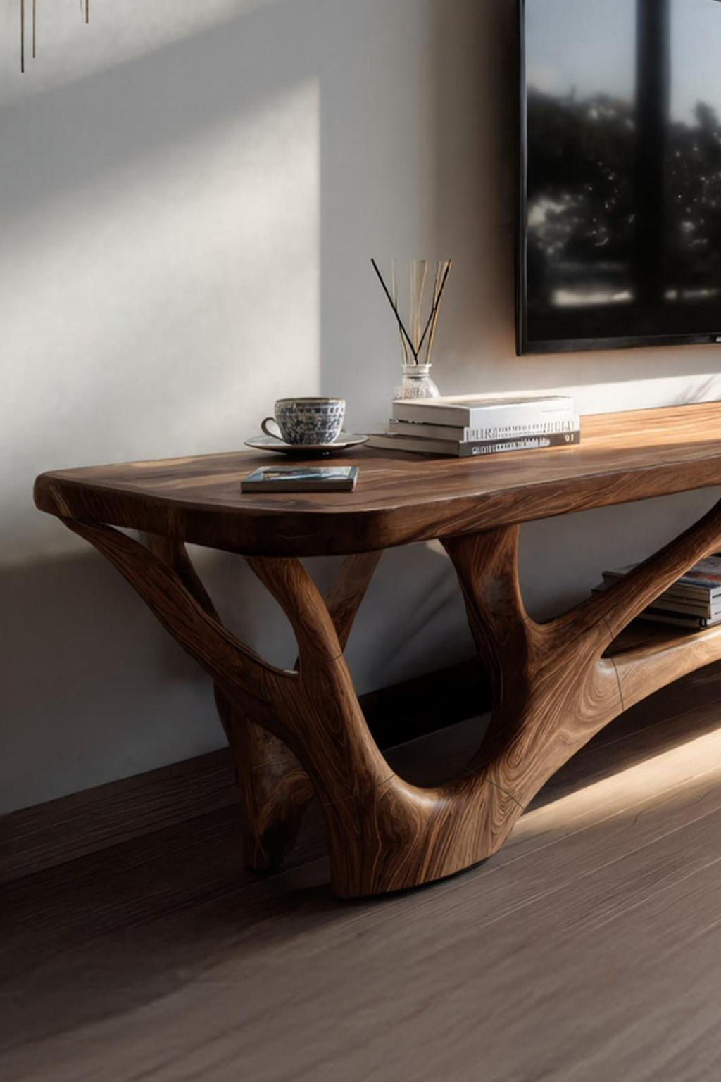 Handcrafted Live Edge Wood TV Console Table, Rustic Media Stand Entertainment Center for Living Room Entryway Decor