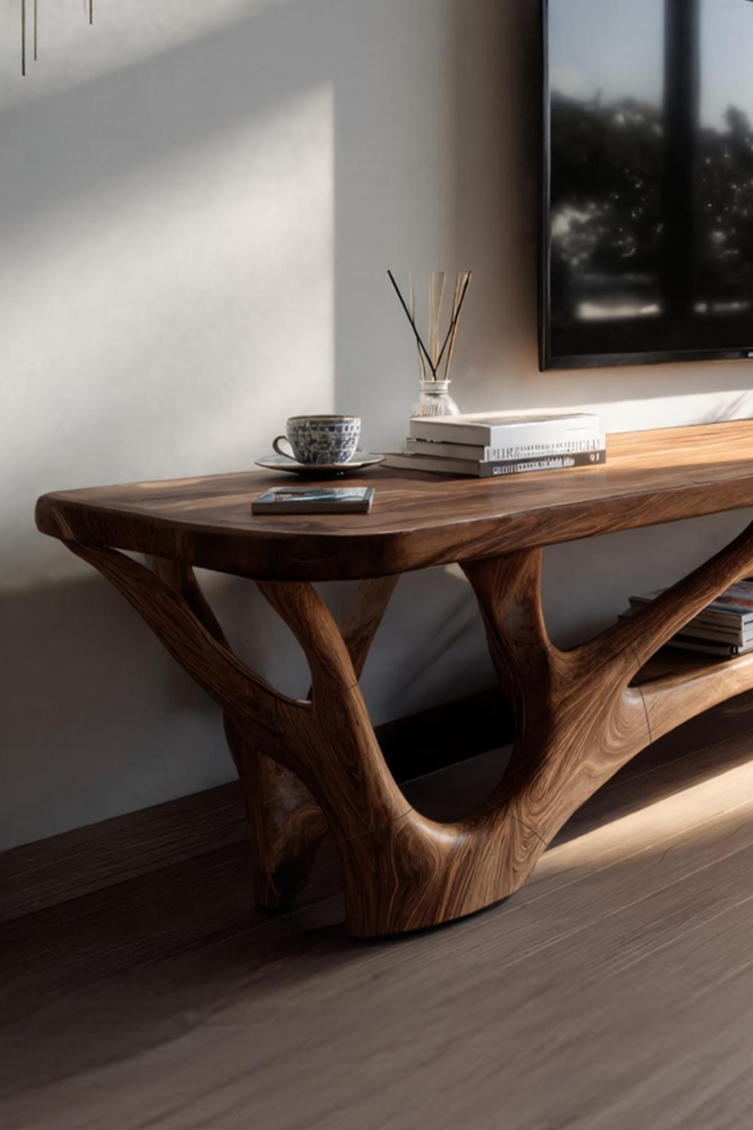 Handcrafted Live Edge Wood TV Console Table, Rustic Media Stand Entertainment Center for Living Room Entryway Decor