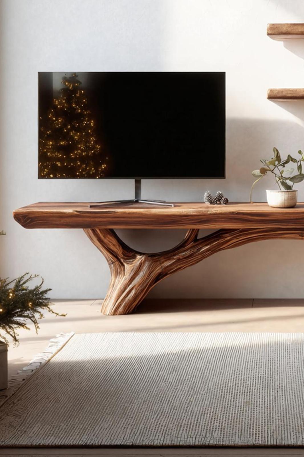 Mid Century Live Edge TV Console, Solid Wood Media Stand & Entryway Credenza for Modern Home